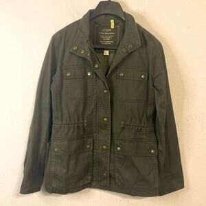 J. Crew Women Khaki Relaxed Boyfriend Field Jacket Cinch Waist Size S